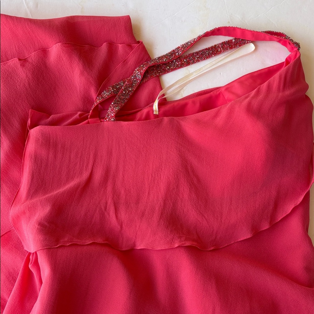 Y2K Vintage Daymor Couture Silk Halter Party Formal Beaded 12 Pink Tiered Melon - Picture 9 of 17